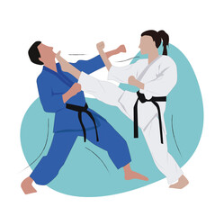 Fight between karate woman and man 