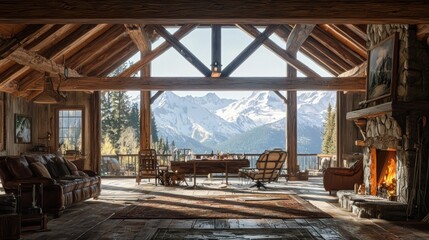 Mountain Cabin Living Room with Majestic View