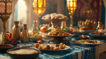 Naklejka premium Lavish Middle Eastern Feast Abundant Table Setting