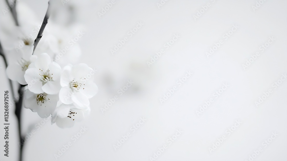 Aufkleber Elegant white cherry blossoms on a soft background for calming and peaceful visual aesthetics : Generative AI