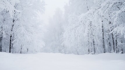 Winter wonderland featuring snowcovered trees and a serene landscape blanketed in white : Generative AI