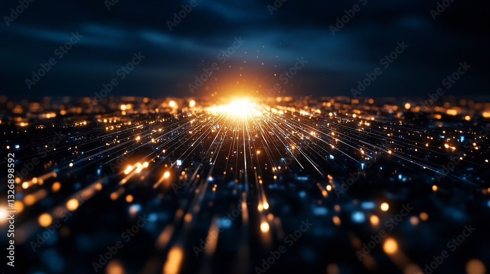 Poster Abstract View of Sparkling Light Trails Creating a Dynamic Explosion of Energy : Generative AI