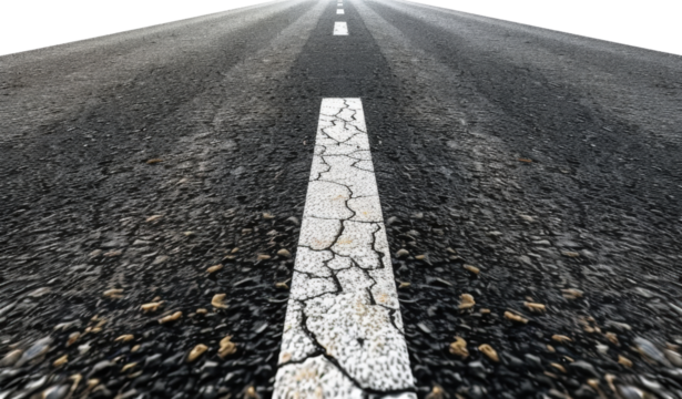 Cracked asphalt road enhancing depth perception
