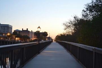 Charleston Bridge at Evening Dusk with Arthur Ravenel Jr. Bridge in Background