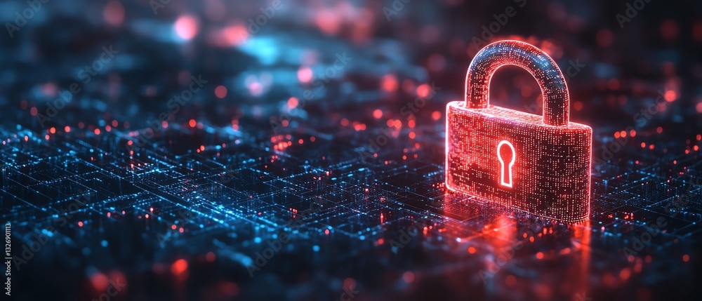 Leinwandbilder 3d rendered concept of a digital padlock in a shield on a dark abstract background