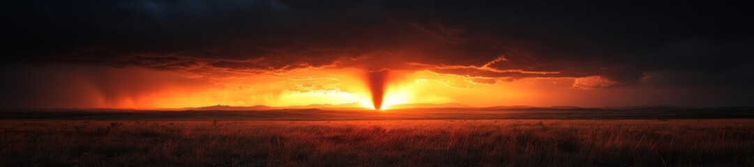 Tornado and Vibrant Sunset Over the Horizon. Generative AI