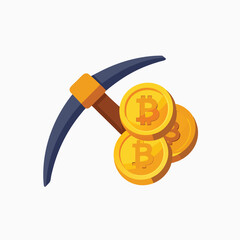 The concept of bitcoin mining. Stones, pickaxe and gold coins. Concept of bitcoin mining Stones pickaxe and gold coins Vector illustration