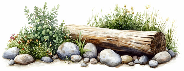 Obraz premium Log, rocks, plants, nature scene, garden