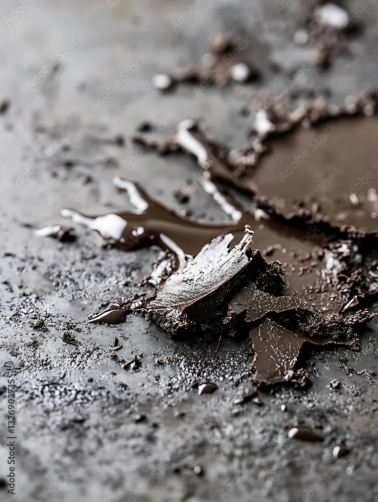 Aufkleber Dark melted chocolate scattered on a textured surface creating an artistic appearance : Generative AI