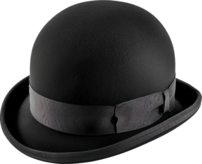 Classic black bowler hat with a ribbon band.