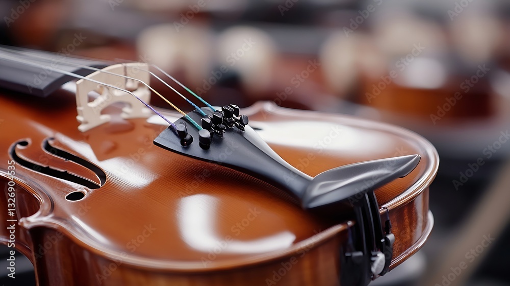 Aufkleber Closeup of beautifully crafted violin showcasing intricate details and quality craftsmanship in string instruments : Generative AI