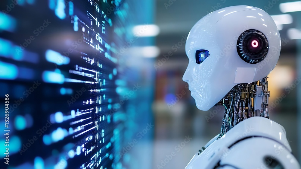Aufkleber Futuristic humanoid robot with artificial intelligence featured in a hightech digital environment : Generative AI