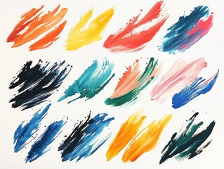 Vibrant Collection of Colorful Watercolor Abstract Brush Strokes and Textures