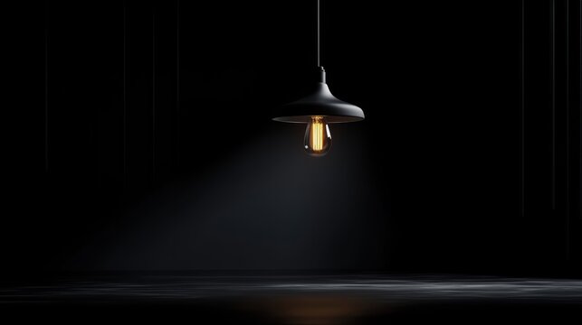Hanging Light Bulb Casts a Solitary Glow in an Isolated and Dark Space Evoking Feelings of Minimalism and Contemplation Generative AI