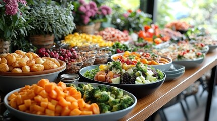 Abundant Brunch Buffet Table with Fresh Produce
