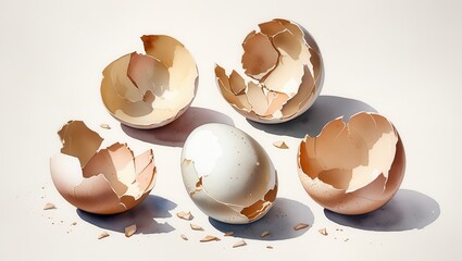 Broken Eggshells and Cracked Egg Studio Still Life Photography Detailed Closeup