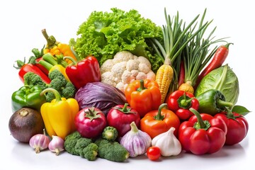 Fresh Colorful Vegetables Isolated on White Background - Healthy Eating Diet Concept