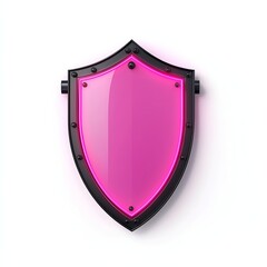 Stylish pink neon shield on a white isolated background, representing protection and security in a modern design, perfect for digital graphics and branding projects.