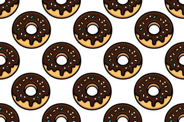 Seamless Vector Pattern of Chocolate Donuts with Sprinkles on White Background