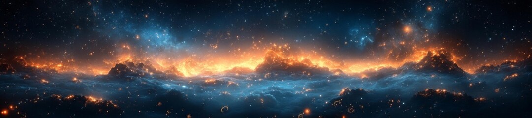 Fototapeta premium Celestial View of a Glowing Cosmic Landscape with Zodiac Constellations. Generative AI