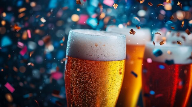 Vibrant colorful ribbons decorating a festive beer festival scene with empty space for customizable announcements