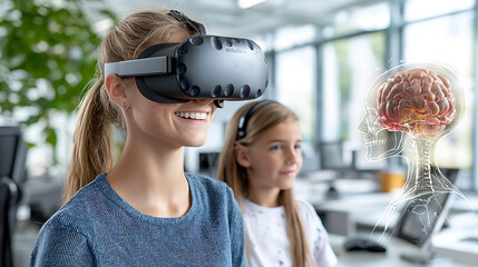 Teenagers engaging in virtual reality experience modern classroom technology demonstration interactive learning environment immersive perspective innovation in education