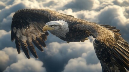 Fototapeta premium Majestic Bald Eagle Soaring Above Clouds