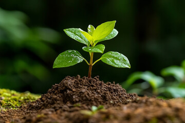 Fototapeta premium a single sprout emerging from the soil, symbolizing new life and growth
