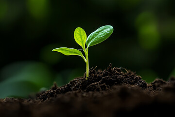 Fototapeta premium a single sprout emerging from the soil, symbolizing new life and growth