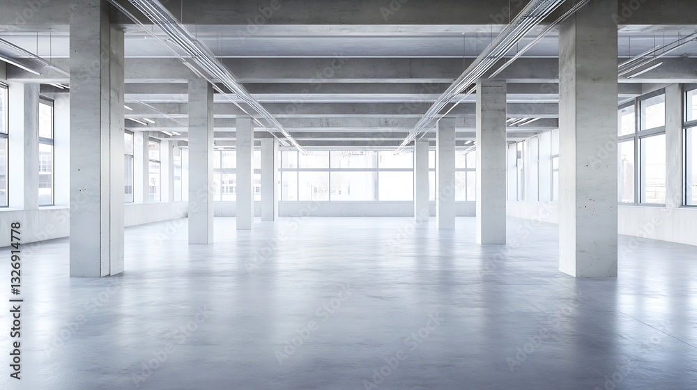 Leinwandbilder empty modern loft space with concrete pillars and large windows showcasing natural light and opennes
