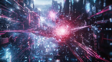 Cyberpunk Cityscape: Digital Core Network