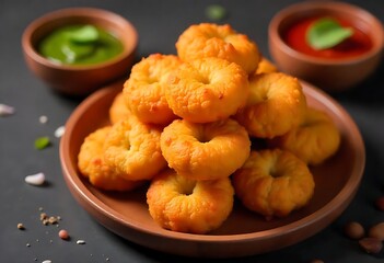 Generative AI Culinary Delights: A Stack of Golden-Brown Savory Ring-Shaped Treats