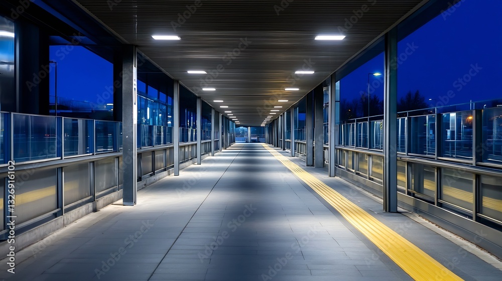 Aufkleber Stunningly illuminated corridor at night showcasing modern architectural design and sleek lines : Generative AI