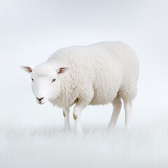 Obraz premium A Peaceful Sheep Grazing on Soft Grass in a Minimalist Studio Setting