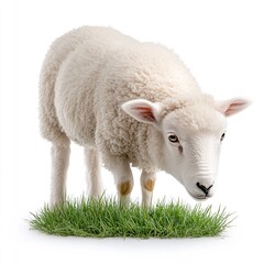 Obraz premium Young Sheep Grazing on Fresh Green Grass in a Bright Studio Setting