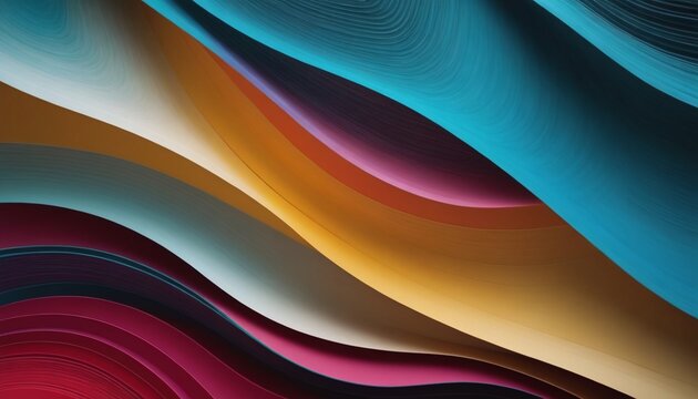 Diagonal flowing lines of teal, blue, orange, red, pink, and purple intertwine in a close-up abstract composition, creating a dynamic, colorful, and layered design
