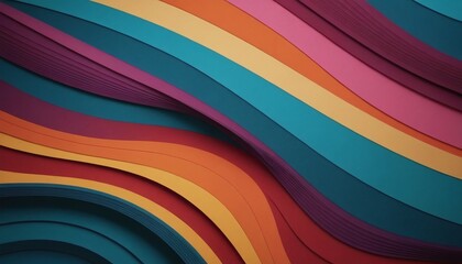 Obraz premium Flowing, wave-like lines in teal, blue, orange, red, pink, and purple intertwine diagonally, creating a dynamic, abstract composition with a layered, smooth texture