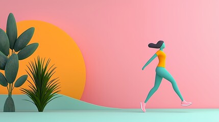 Low Poly Woman Jogging in Pastel Landscape