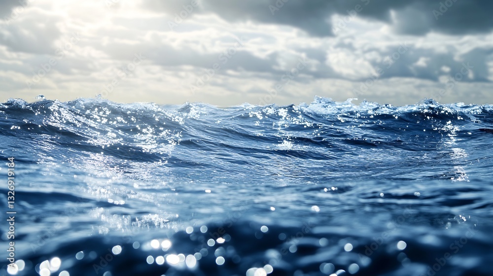 Poster Dynamic and Serene Ocean Waves Under a Cloudy Sky Captured in High Definition : Generative AI