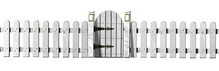 set of white color wooden fence with gate at the center