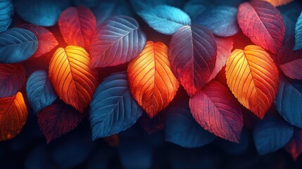 Autumn leaves, vibrant colors, dark background, nature texture, website banner