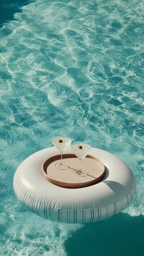 Refreshing Drinks on a Floating Tray in Clear Water