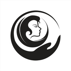 Woman Profile in Crescent Hand - Wellness Logo