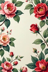 Fototapeta premium A vibrant collection of blooming roses with lush green leaves on a soft background.