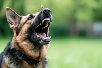 Close-up of alert german shepherd dog barking outdoors