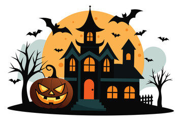 Castle and bats halloween night
