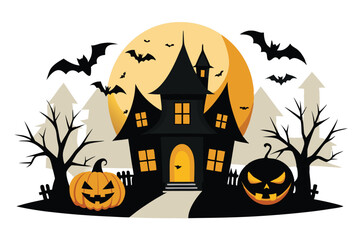 Castle and bats halloween night
