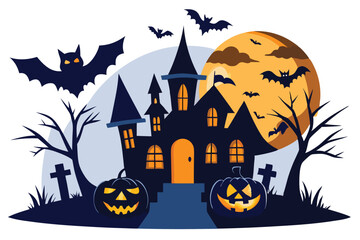 Castle and bats halloween night