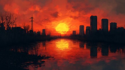 Fototapeta premium Moving vector art depicting Chernobyl remembrance day reflection