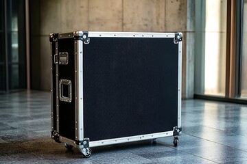 Obraz premium black firm tune gear shell with steel trim stands on casters top case for shift stout shielded gear tour job studio way back sound strong music kit 